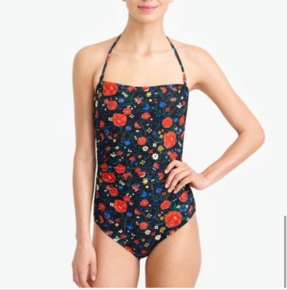 J. Crew Factory Floral Halter Strapless One Piece Swimsuit Size Meduim - Picture 1 of 9